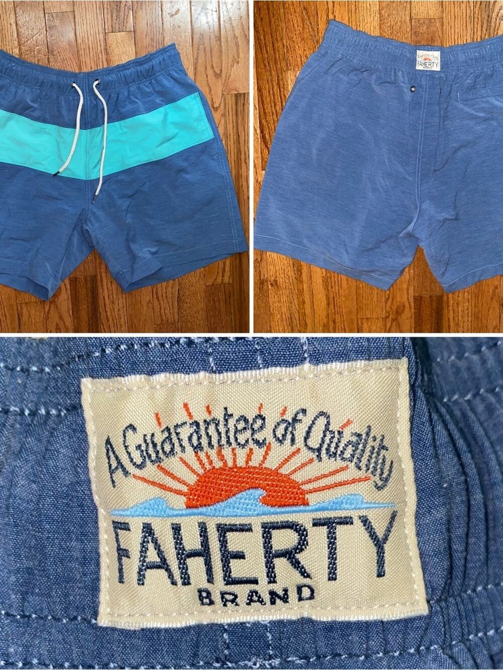 FAHERTY $98 All Day Trunk (6.5”)- Blue w Teal Stripe Size XL EUC
